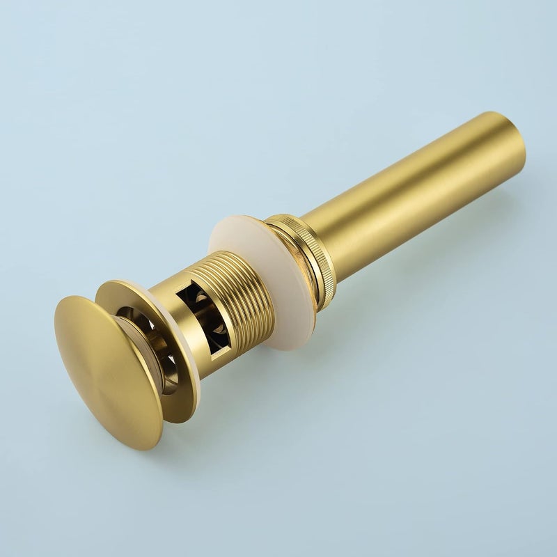 SHAMANDA Brass Bathroom Sink Drain, Vessel Vanity Sink Pop Up Drain Stopper with Overflow Lavatory Drain Assembly, Brushed Gold, DS101-3 - Image 1