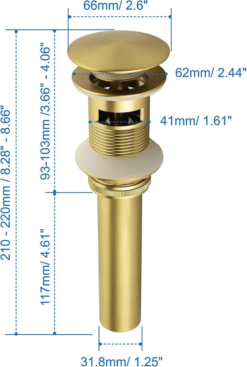 SHAMANDA Brass Bathroom Sink Drain, Vessel Vanity Sink Pop Up Drain Stopper with Overflow Lavatory Drain Assembly, Brushed Gold, DS101-3 - Image 4