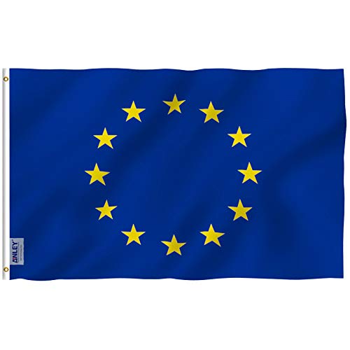 Anley Fly Breeze 3x5 Foot European Union Flag Vivid Color and Fade Proof Canvas Header and Double Stitched EU Flags Polyester with Brass Grommets 3 X 5 Ft - Image 1