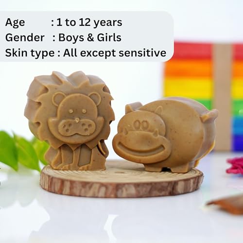 Sans Valley® Kids nalangu maavu bath soap | 100% Natural Handmade bathing bar | Cold Processed soap | Lion and Hippo shape (Pack of 2, 95 grams each) - Image 3