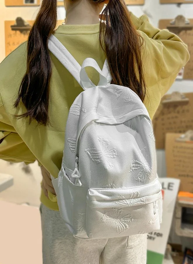 Take Two White Embossed Zip Closure Backpack