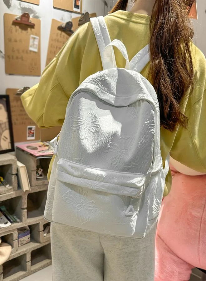 Take Two White Embossed Zip Closure Backpack