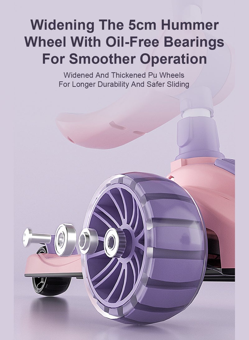 ما بيبي 3 في 1 ركلة سكوتر للأطفال، قابلة للطي والضبط، سكوتر 3 عجلة مع توجيه الجاذبية وعجلات ليد وامض، لمدة 1-6 سنوات من الفتيان والفتيات في الهواء الطلق - Image 2