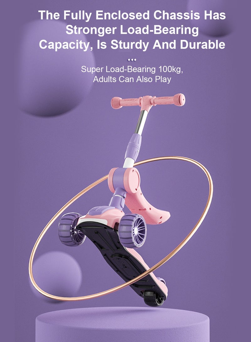 ما بيبي 3 في 1 ركلة سكوتر للأطفال، قابلة للطي والضبط، سكوتر 3 عجلة مع توجيه الجاذبية وعجلات ليد وامض، لمدة 1-6 سنوات من الفتيان والفتيات في الهواء الطلق - Image 5