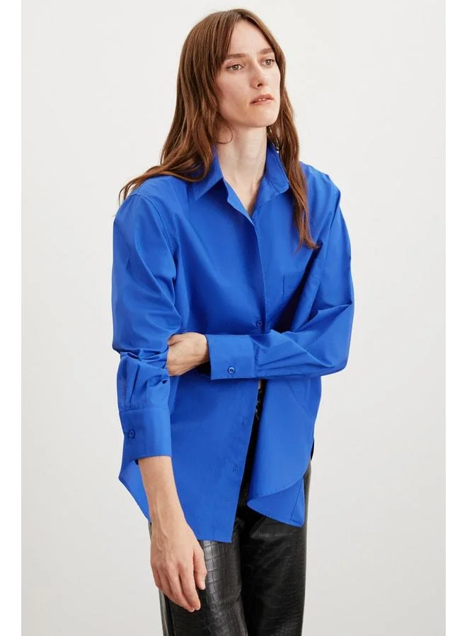 Ethiquet CELIA Women's 100% Organic Cotton Oversized Loose Fit Single Pocket Woven Navy Shirt.