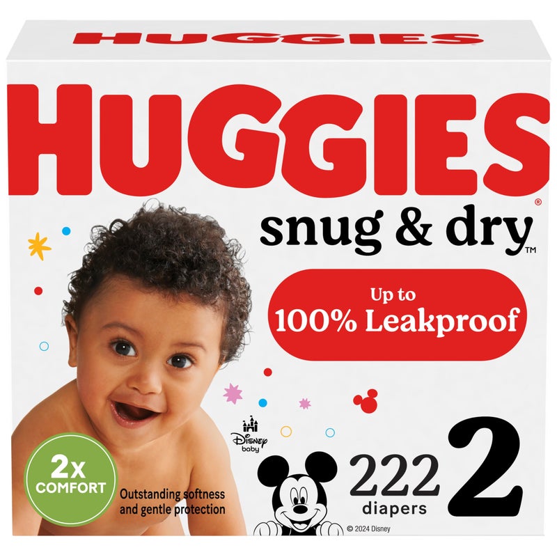 Huggies Size 2 Diapers, Snug & Dry Baby Diapers, Size 2 (12-18 lbs), 222 Count (3 Packs of 74), Packaging May Vary - Image 1