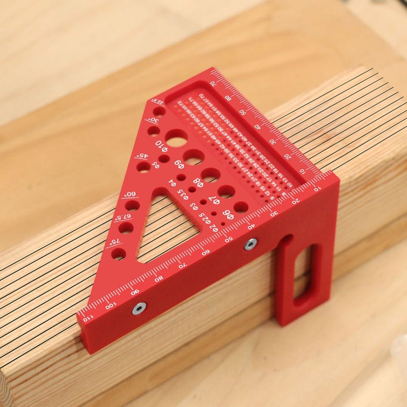 Red Carpenter Square ABS Protractor Ruler With 3D Multi Angle Measuring And Scribing Feature Anti Lost Pin For Accurate Woodworking And Construction 22.5 90 Degree Layout Tool - Image 5