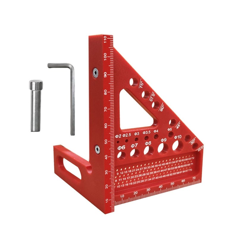 Red Carpenter Square ABS Protractor Ruler With 3D Multi Angle Measuring And Scribing Feature Anti Lost Pin For Accurate Woodworking And Construction 22.5 90 Degree Layout Tool - Image 4