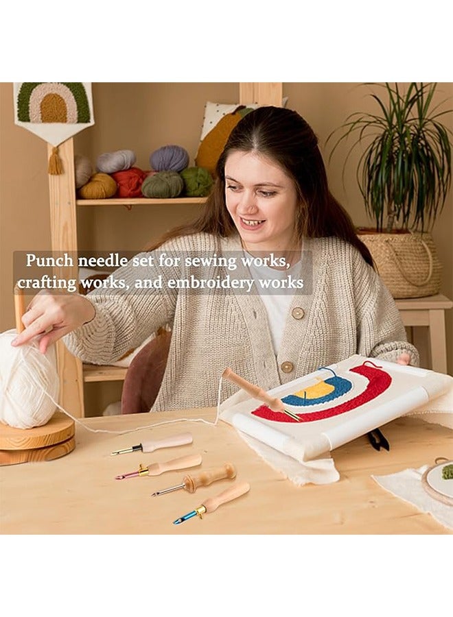 10 Piece Punch Needle Embroidery Kits Adjustable Punch Needle Tool Wooden Handle Embroidery Pen Big Eye Needles with Needle Threader for Beginners DIY Craft Stitching - Image 4