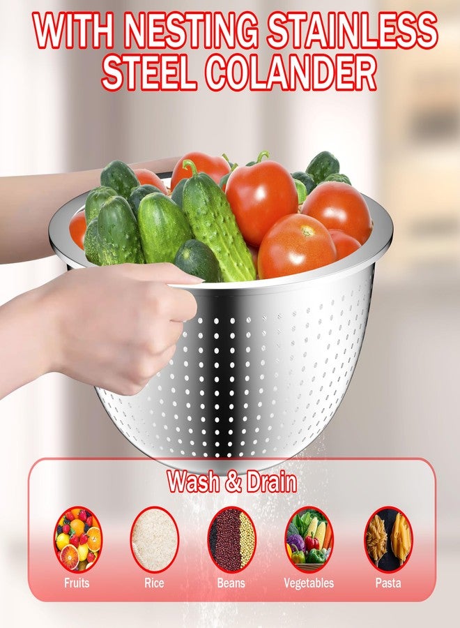 DUTZUN Mixing Bowl Set and Colander - Stainless Steel Mixing Bowls - Mixing Bowls with Lids Set - Kitchen Gadgets 2024 Nesting Salad Bowls with Strainer for Mixing & Preping & Baking, Multicolor - Image 5