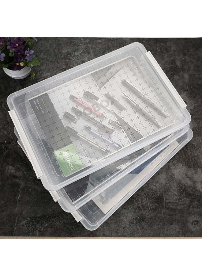 BTSKY 3 Pack A4 Plus Clear Plastic Stackable Storage Box Desk Paper with Buckle, Office Supplies Accessories File Protector Case Organizer, Portable Project Case Document Holders with 3 Lids - Image 2