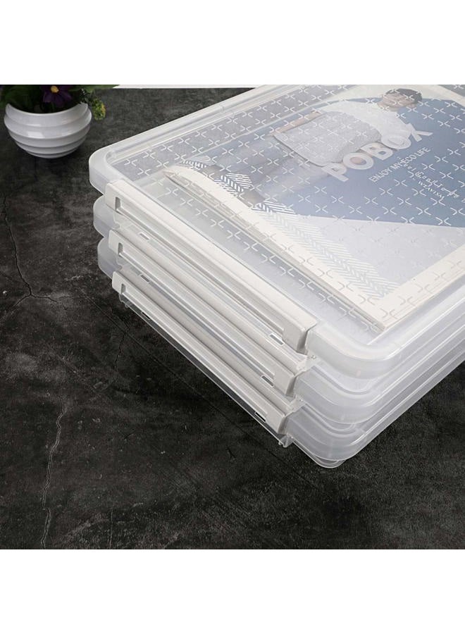 BTSKY 3 Pack A4 Plus Clear Plastic Stackable Storage Box Desk Paper with Buckle, Office Supplies Accessories File Protector Case Organizer, Portable Project Case Document Holders with 3 Lids - Image 4