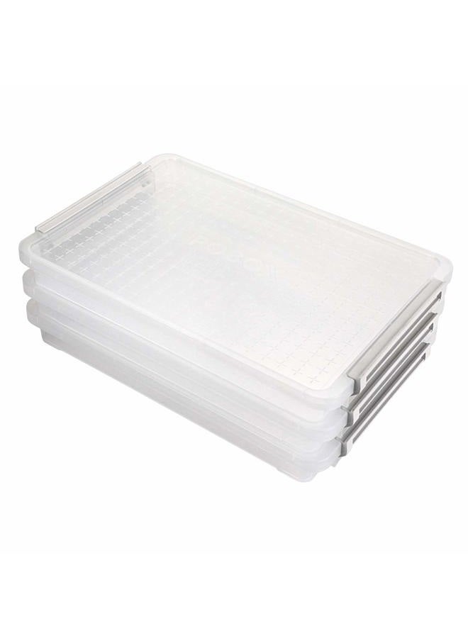 BTSKY 3 Pack A4 Plus Clear Plastic Stackable Storage Box Desk Paper with Buckle, Office Supplies Accessories File Protector Case Organizer, Portable Project Case Document Holders with 3 Lids - Image 1