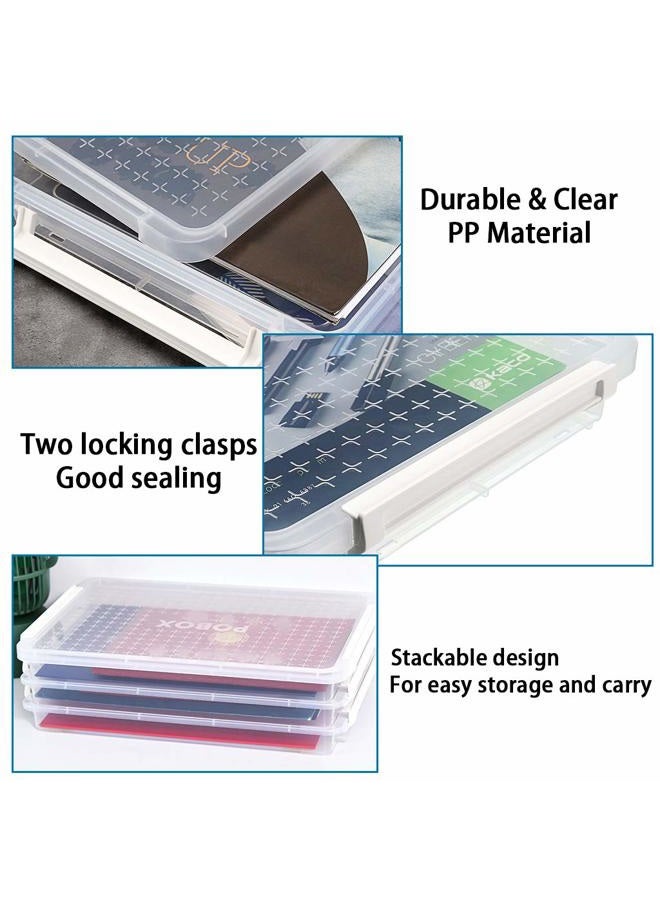 BTSKY 3 Pack A4 Plus Clear Plastic Stackable Storage Box Desk Paper with Buckle, Office Supplies Accessories File Protector Case Organizer, Portable Project Case Document Holders with 3 Lids - Image 3