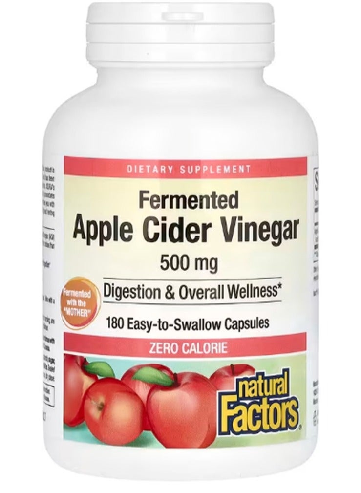 natural Factors Fermented Apple Cider Vinegar, 500 mg, 180 Easy to Swallow Capsules