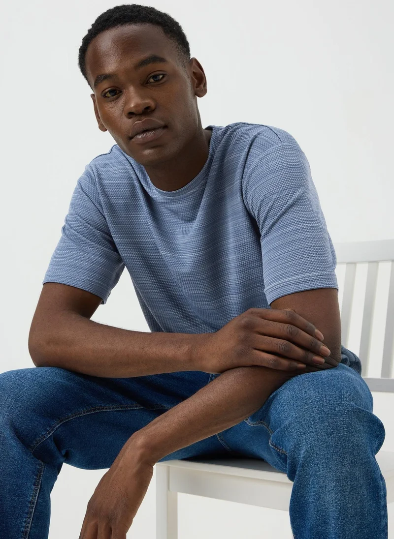 Matalan Blue Stripe Textured T-Shirt