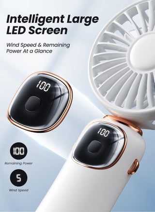 Portable Handheld Fan, 4000mAh Battery Operated Fan with LED Display, Handheld/Neck/Desk 3 in 1 Personal Small Fan, 90° Foldable Desk Fan 5 Speed Lash Fan Makeup Fan for Women - view 3