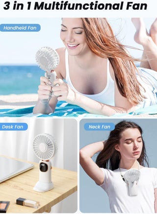 Portable Handheld Fan, 4000mAh Battery Operated Fan with LED Display, Handheld/Neck/Desk 3 in 1 Personal Small Fan, 90° Foldable Desk Fan 5 Speed Lash Fan Makeup Fan for Women - view 5
