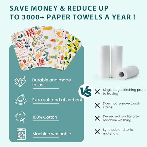 Gecocious Reusable Paper Towels Washable, Pack of 12 Paperless Kitchen Towels Roll - Surprise Prints, Super Soft Eco Friendly Cotton Cloth - Image 3
