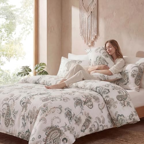 Cozaline 100% Cotton Duvet Cover King Size, Green Paisley Bedding Set with Zipper Closure, 3 Pcs Breathable and Soft Duvet Cover for All Season - Image 5