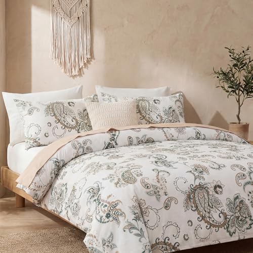 Cozaline 100% Cotton Duvet Cover King Size, Green Paisley Bedding Set with Zipper Closure, 3 Pcs Breathable and Soft Duvet Cover for All Season - Image 2
