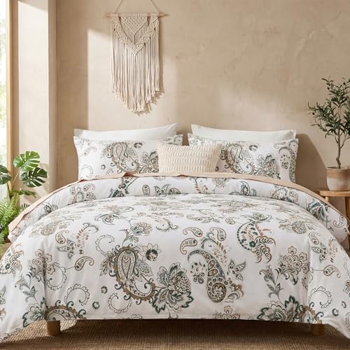 Cozaline 100% Cotton Duvet Cover King Size, Green Paisley Bedding Set with Zipper Closure, 3 Pcs Breathable and Soft Duvet Cover for All Season - Image 3