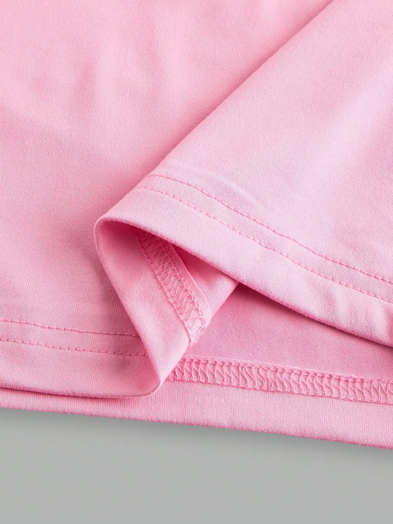 Women's Slim - Fit Solid Color Round Neck T - Shirt - Minimalist Casual Top Suitable for Spring Summer Fall - Medium - Stretch Blouse for, Semi - Formal & Casual Attire - Pink / XS - Image 3