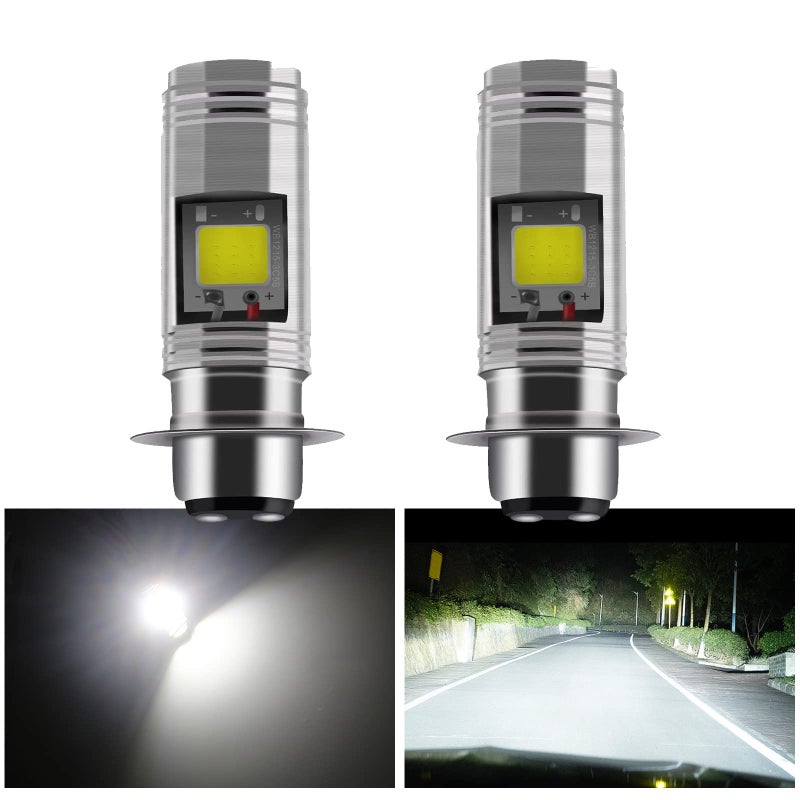 YM EBright 2Pack 900 Lumens White P15D COB 12W Led Bulb For Motorcycle lights Lamp High Low Beam