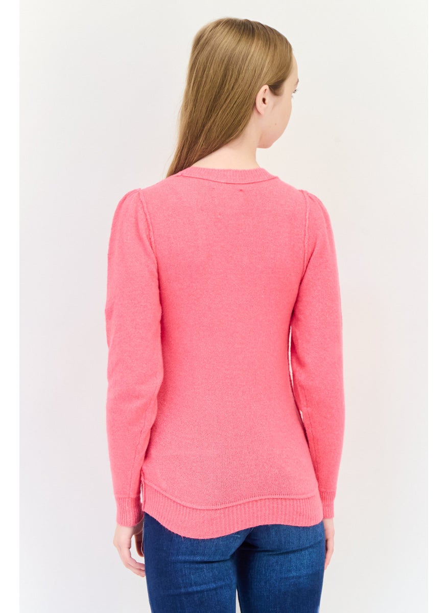 Aerie Women Crew Neck Knitted Sweater, Pink  - Image 4