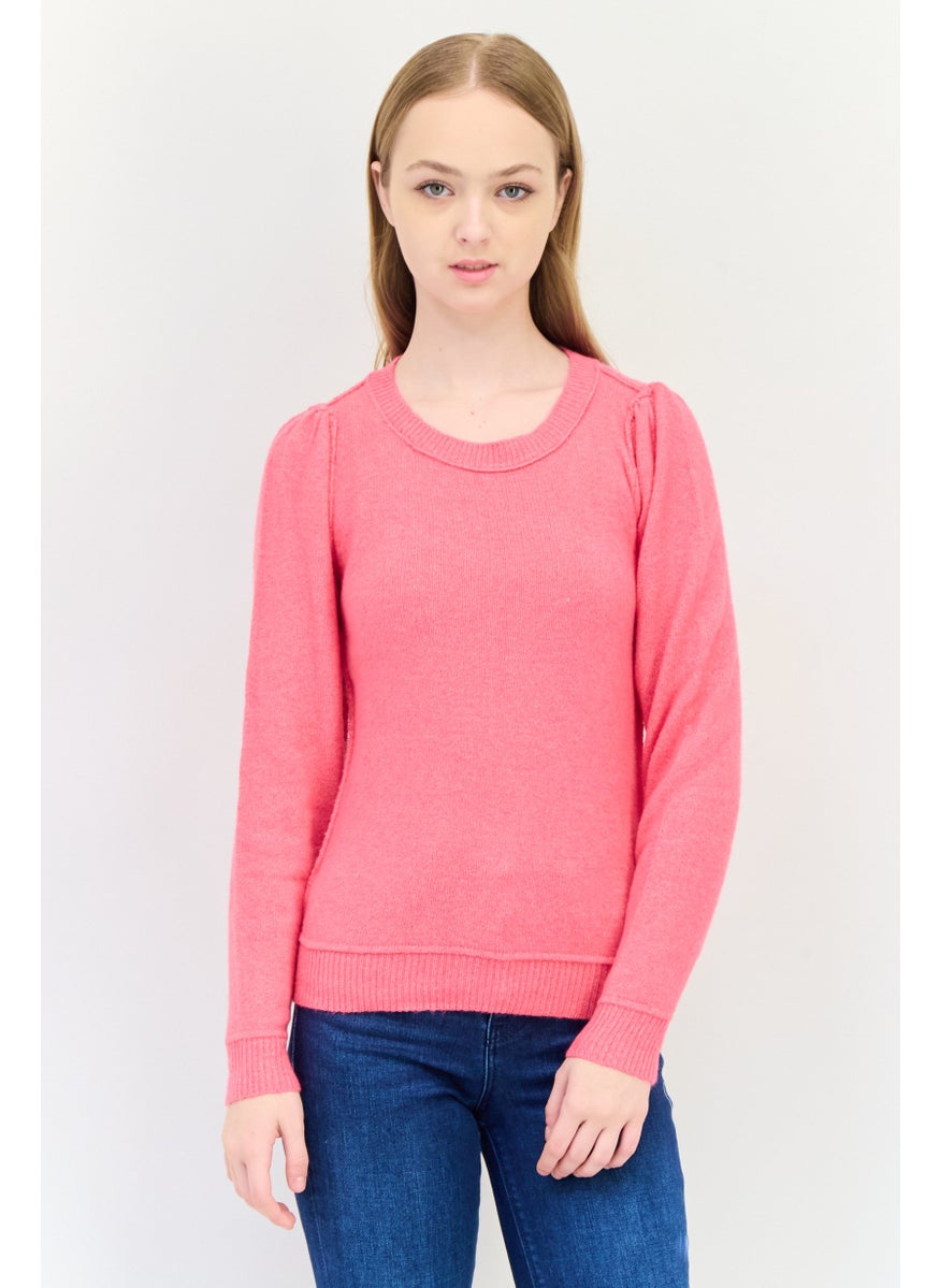 Aerie Women Crew Neck Knitted Sweater, Pink  - Image 1