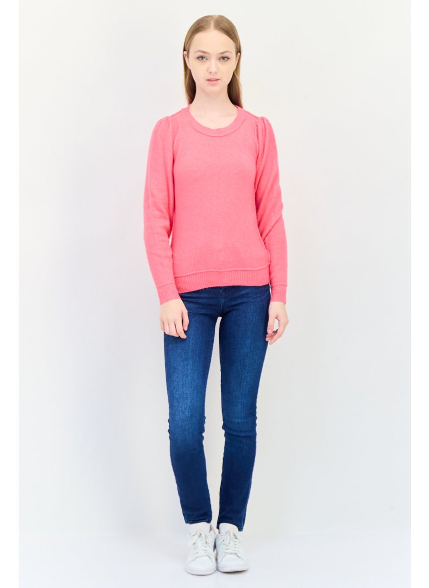 Aerie Women Crew Neck Knitted Sweater, Pink  - Image 3