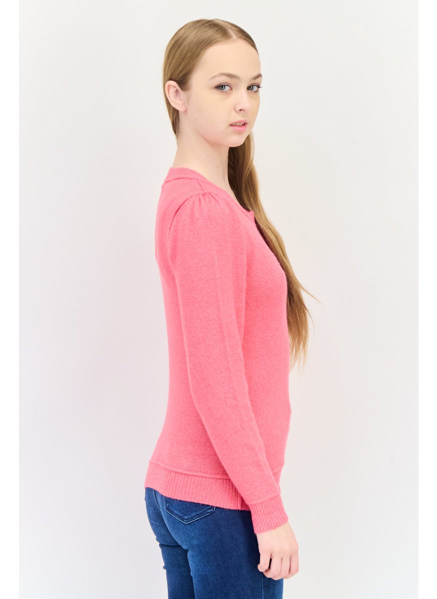 Aerie Women Crew Neck Knitted Sweater, Pink  - Image 2