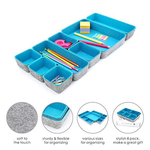 Welaxy desk drawer organizer tray felt storage bin for home office entryway catchall key holder makeup crafts pens decluttering 8-piece fall gift (Turquoise) - Image 4