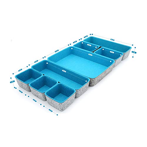 Welaxy desk drawer organizer tray felt storage bin for home office entryway catchall key holder makeup crafts pens decluttering 8-piece fall gift (Turquoise) - Image 3