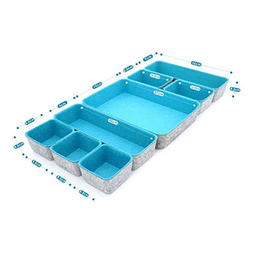 Welaxy desk drawer organizer tray felt storage bin for home office entryway catchall key holder makeup crafts pens decluttering 8-piece fall gift (Turquoise) - Image 2