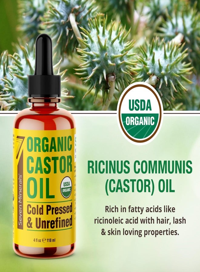Seven Minerals 4oz Organic Castor Oil for Eyelashes, Eyebrows, Face & Hair Growth - Glass Bottle, Cold Pressed & Hexane Free - 100% Pure - Hydrates & Boosts Natural Hair, Ordinary Lash & Brow Growth - Image 2