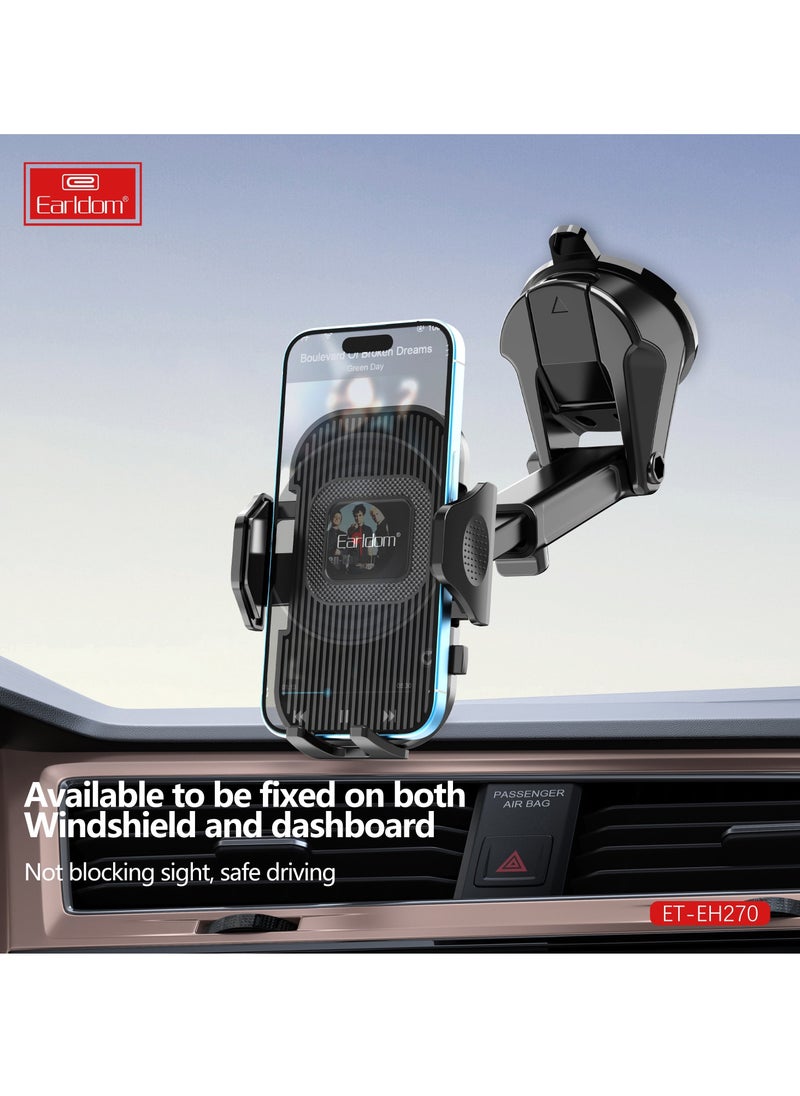 Earldom - Earldom EH270 Car Phone Holder – 360° Rotation – Strong Suction for Windshield or Dashboard – Black - Image 1
