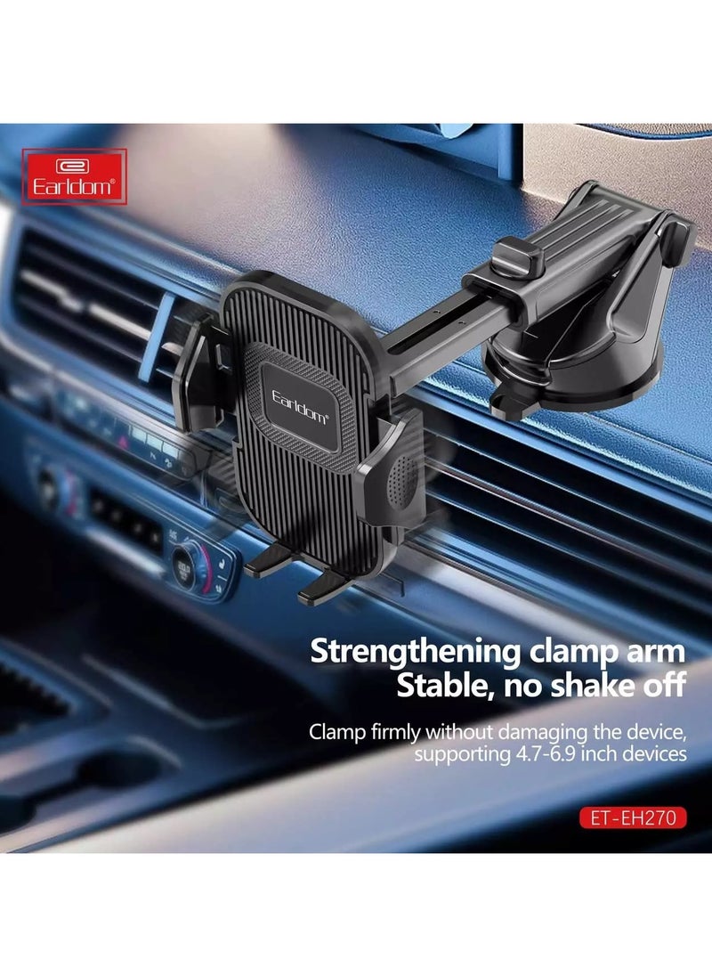 Earldom - Earldom EH270 Car Phone Holder – 360° Rotation – Strong Suction for Windshield or Dashboard – Black - Image 1