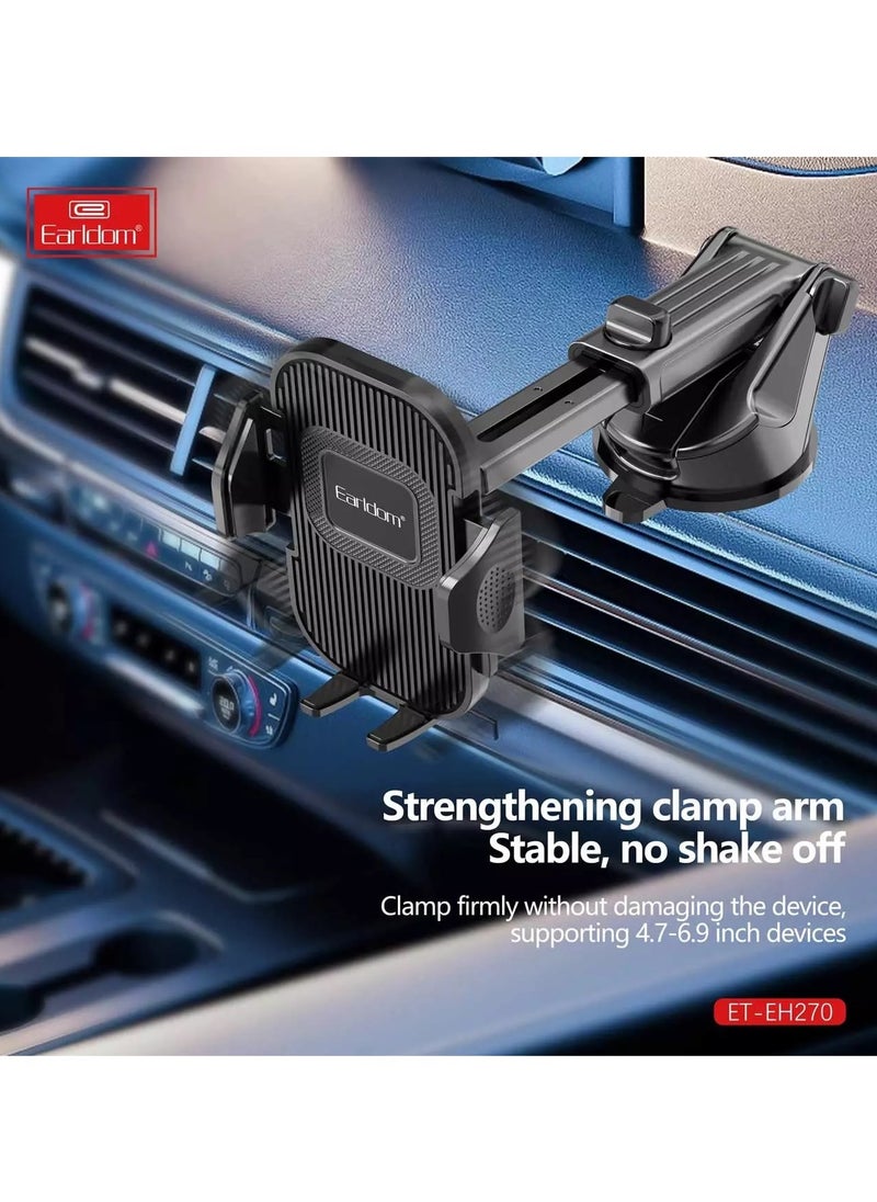 Earldom - Earldom EH270 Car Phone Holder – 360° Rotation – Strong Suction for Windshield or Dashboard – Black - Image 1