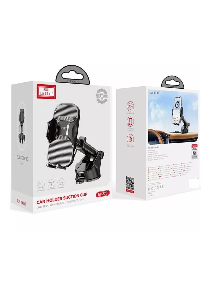 Earldom - Earldom EH270 Car Phone Holder – 360° Rotation – Strong Suction for Windshield or Dashboard – Black - Image 1