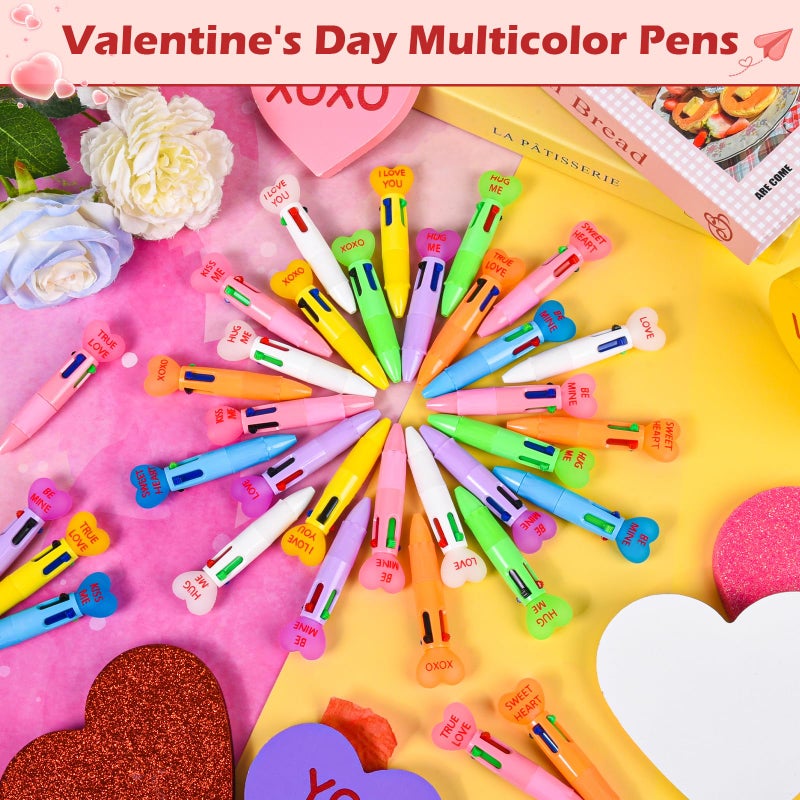 LiYiQ 25 Pcs Valentine's Day Conversation Multicolor Pen in One Cartoon Cute Fun 4-in-1 Pens Bulk Kawaii Be Mine Kiss Me Love Conversation Lovely Ballpoint Pens for Fun Gifts - Image 3