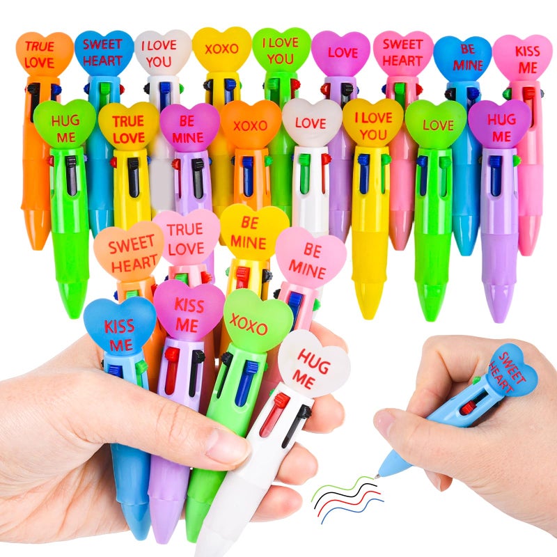 LiYiQ 25 Pcs Valentine's Day Conversation Multicolor Pen in One Cartoon Cute Fun 4-in-1 Pens Bulk Kawaii Be Mine Kiss Me Love Conversation Lovely Ballpoint Pens for Fun Gifts - Image 1
