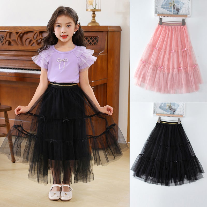 Girls' Skirt 2024 New Children'S Korean-Style High Waist All-Match Mesh Princess Mid-Length Gauze Skirt Cake Skirt - Image 2