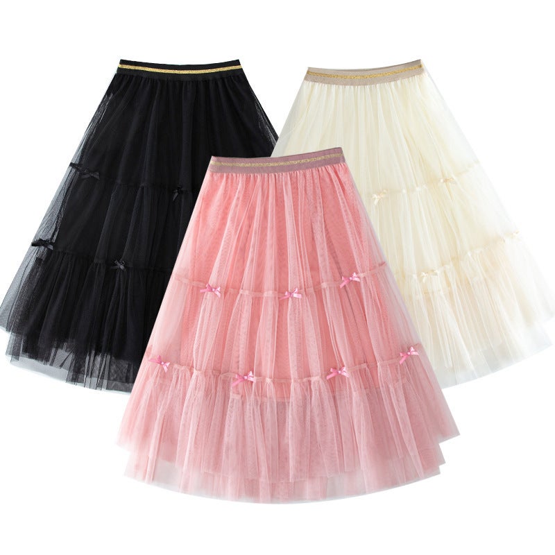 Girls' Skirt 2024 New Children'S Korean-Style High Waist All-Match Mesh Princess Mid-Length Gauze Skirt Cake Skirt - Image 3