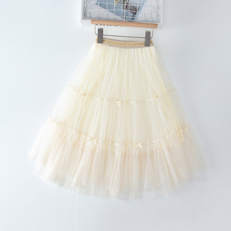 Girls' Skirt 2024 New Children'S Korean-Style High Waist All-Match Mesh Princess Mid-Length Gauze Skirt Cake Skirt - Image 1
