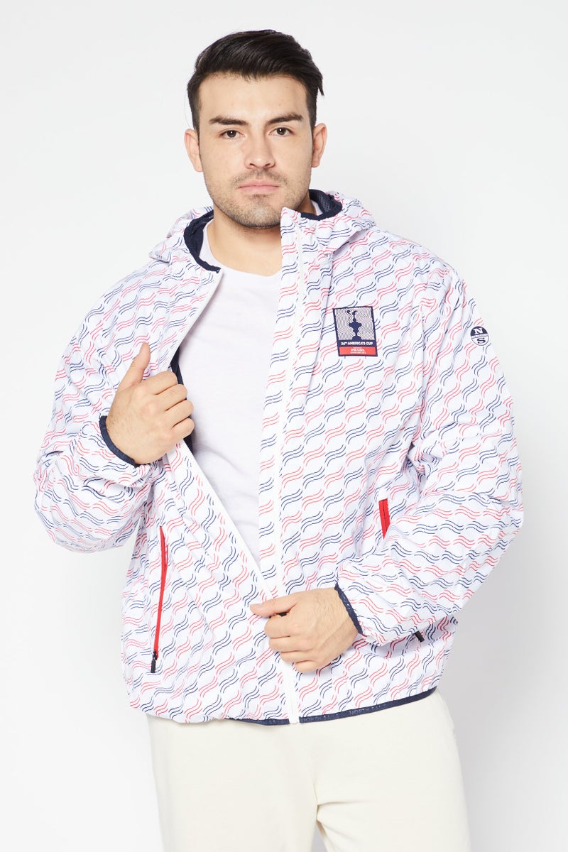 North Sails By Prada Men Brand Logo Windbreaker Jacket, White Combo  - Image 1