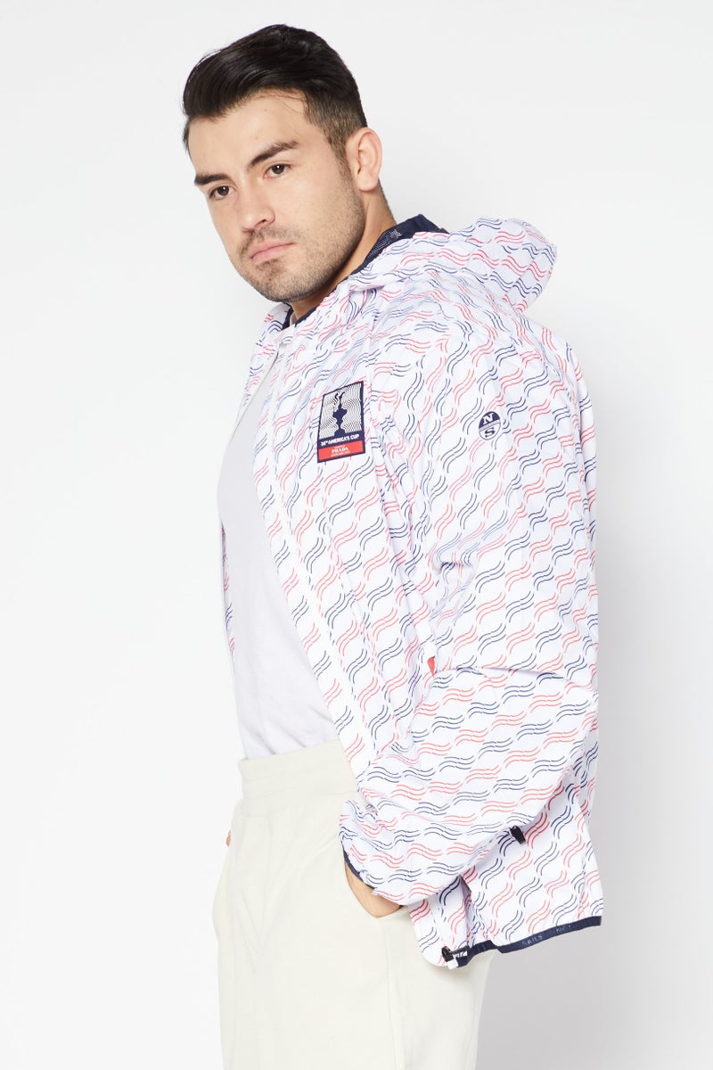 North Sails By Prada Men Brand Logo Windbreaker Jacket, White Combo  - Image 2