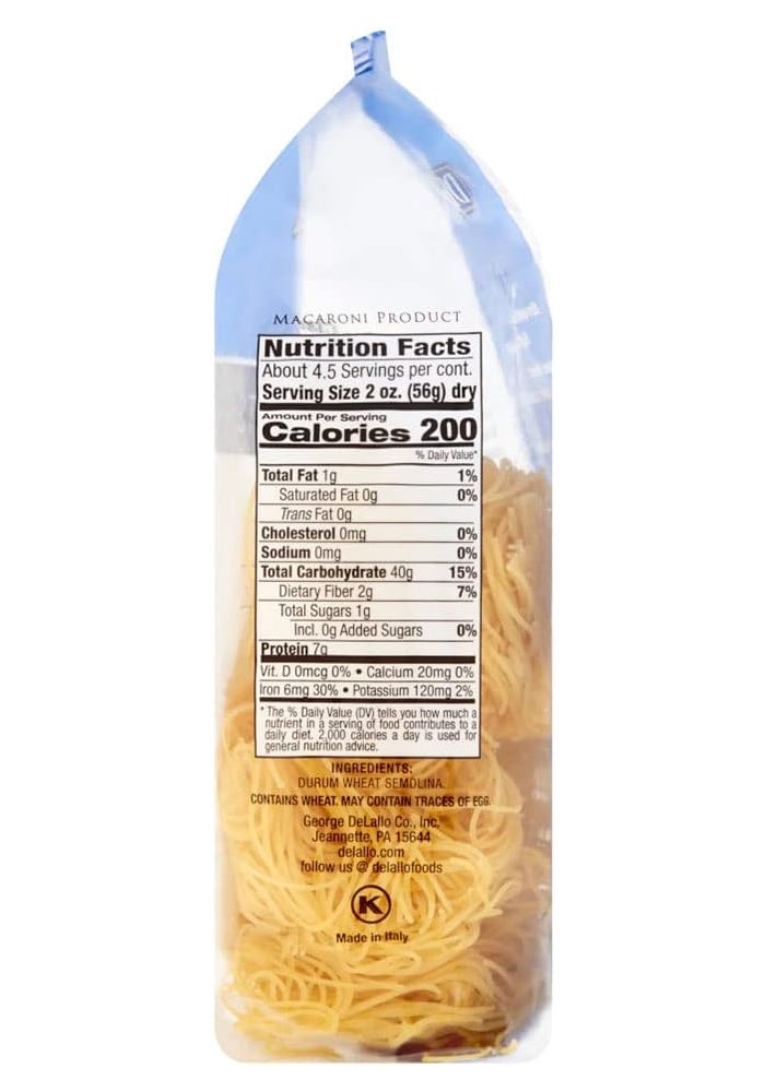 DeLallo Capellini Egg Pasta Nests - Angel Hair Long-Cut Pasta, 8.8oz Bag - Image 2