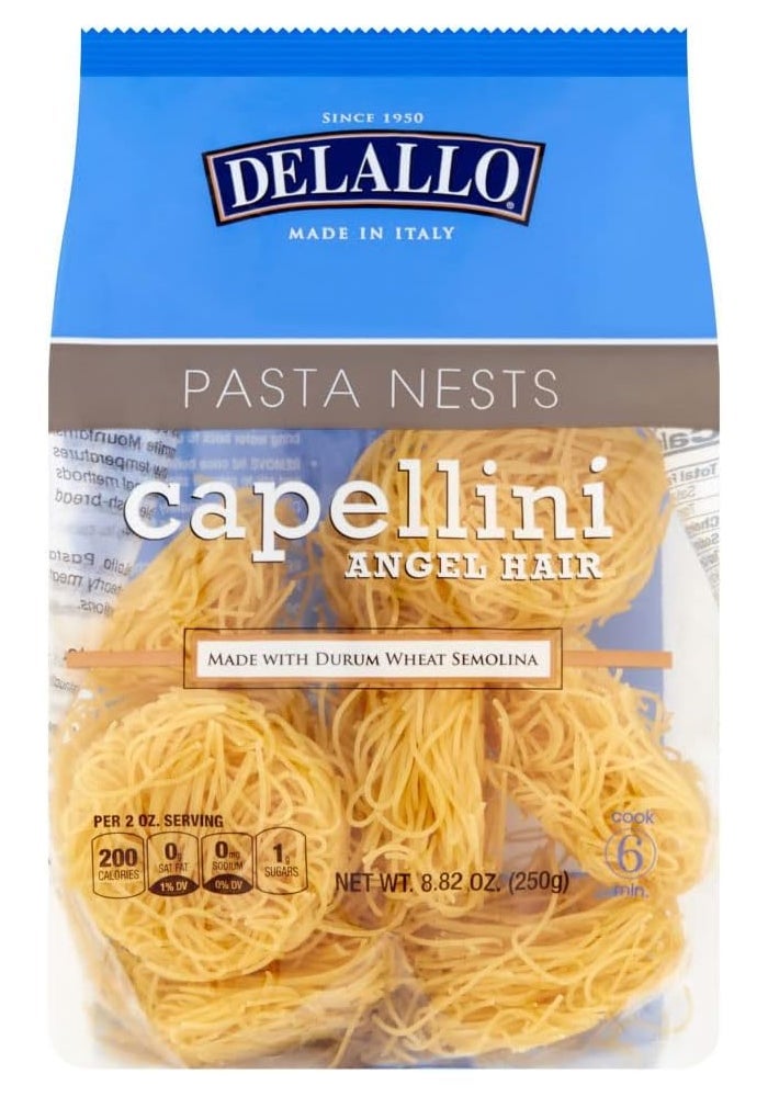 DeLallo Capellini Egg Pasta Nests - Angel Hair Long-Cut Pasta, 8.8oz Bag - Image 1