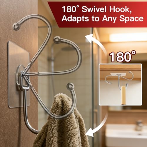 Latoxcaa Large Adhesive Hooks 8-Pack, Heavy Duty 44lb(Max) Wall Hooks for Bathroom, Outdoor, Strong Self-Adhesive Towel & Coat Hooks, Waterproof Transparent Utility Hooks for Home Improvement - Image 3